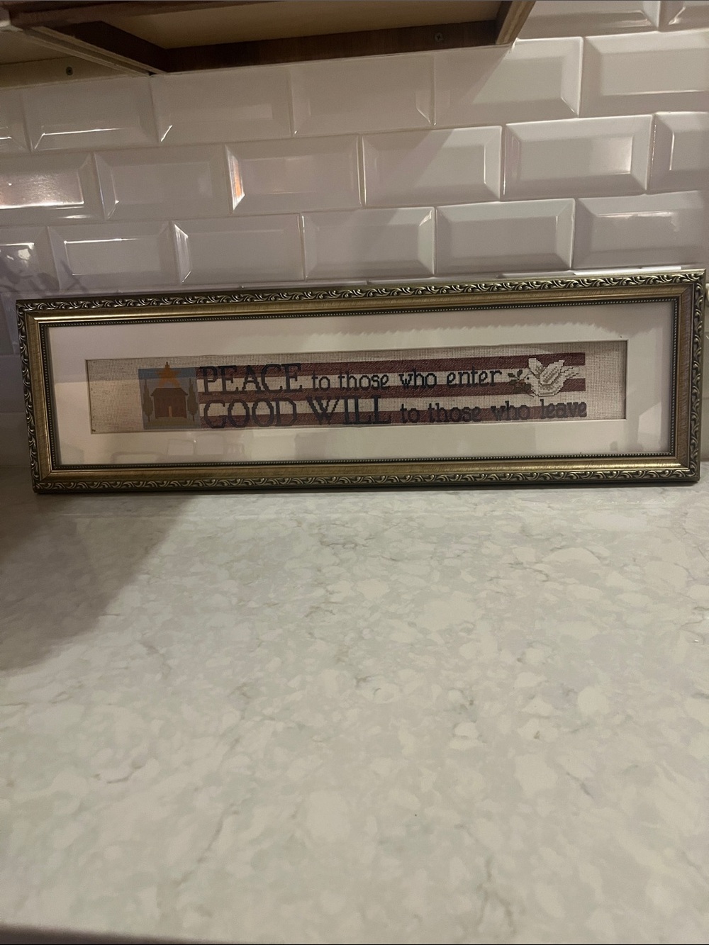 Hand worked needle point with speciality stitches framed under glass.
